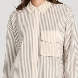 Madewell Striped Cropped Button Down Shirt Womens Small Tan White Long Sleeve